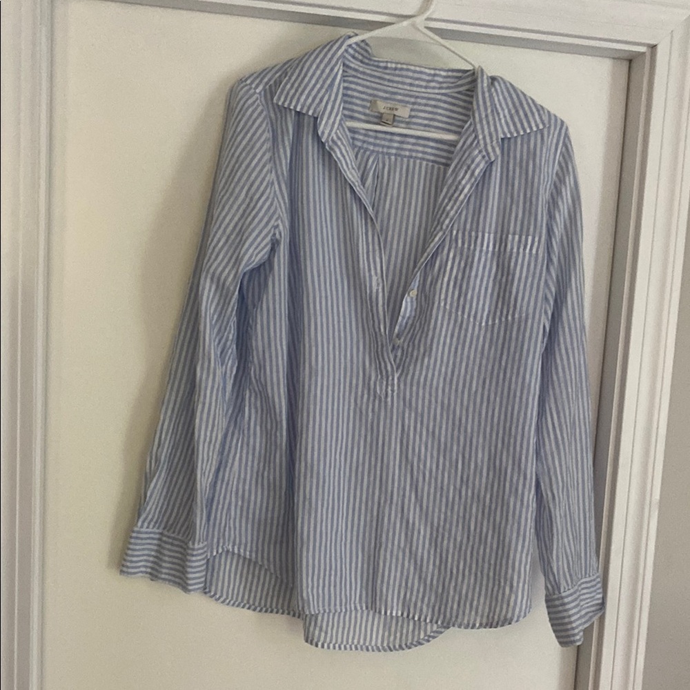 J. Crew Blue and White Blouse Elegant Stripes